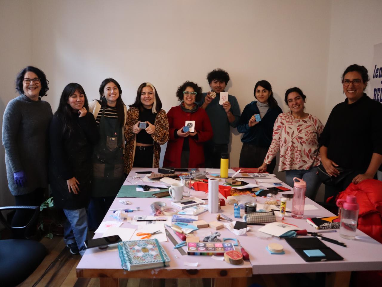 Participantes del taller de ex libris